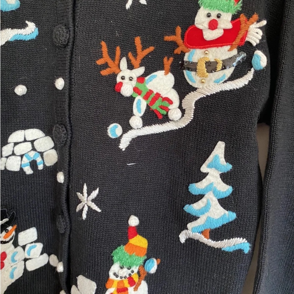 MICHAEL SIMON GIRL CHRISTMAS Holiday CARDIGAN SWEATER SNOWMAN~Size 10 - Picture 3 of 6